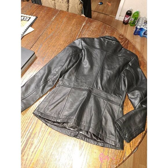Vintage Small Maxima Wilson Black Leather Button Front Coat Jacket Long Sleeve - Picture 6 of 9